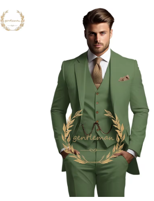 Men's 3-piece suit (jacket + vest + trousers) Custom-made formal suit with notch lapel suit, single-breasted vest and trousers