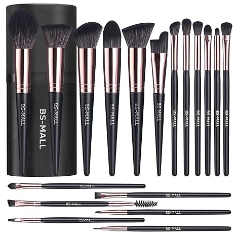 BS-MALL Makeup Brush Set 18 Pcs Premium Synthetic Foundation Powder Concealers Eye shadows Blush Makeup Brushes with black case