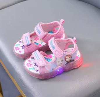 2025 Summer New Girls' Sandals Princess Shoes Children's Sports Velcro Luminous Strip With Light Up Baby Beach Shoes