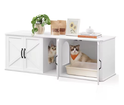 Feandrea Double Cat Litter Box Enclosure, Modern Cat Litter Box Furniture Hidden for 2 Cats, Front Entry, Cat House