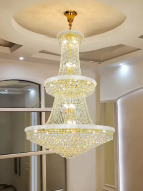 Luxury Living Room Crystal Chandelier Staircase European-Style Large Chrome Chandelier Hotel Lobby Villa High Ceiling Lighting