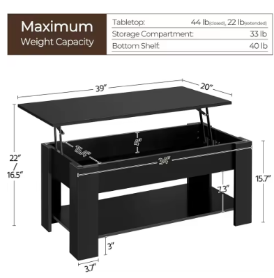 Wooden Coffee Table, Lift Top Coffee Table with Large Hidden Storage Shelf,Lift Tabletop Dining Table for Living Room,Home Small