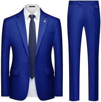 MAGE MALE Mens 2 Piece Suit Slim Fit Solid Wedding Prom Tuxedo Suit with One Button Notch Lapel Blazer and Pants