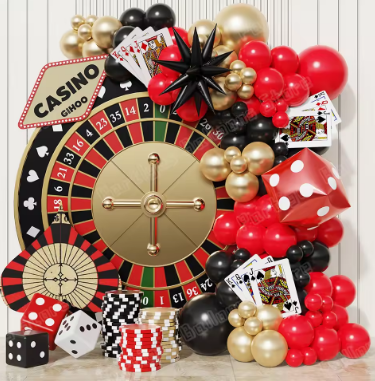101pcs Casino Party Decoration Balloon Garland Kit Dice Poker Black Red Gold Explosive Star Wedding Adult Birthday Party Decor