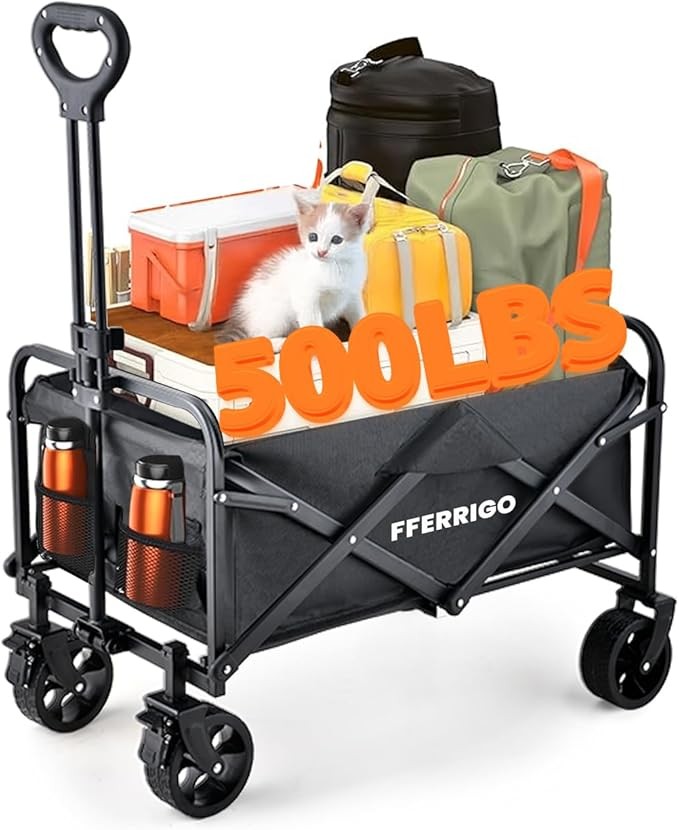 Collapsible Wagon, Lightweight Foldable Wagon Cart with Lockable Universal Wheels, 500 Lbs CHeavy Duty Collapsible Sports Wagon for Ourdoor/Beach/Garden/Camping/Grocery-Black