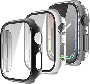 3 Pack Hard PC Case with Tempered Glass Screen Protector Compatible with Apple Watch Series 7 41mm, Touch Sensitive, HD Ultra-Thin, Full Protective Cover for iWatch 41mm