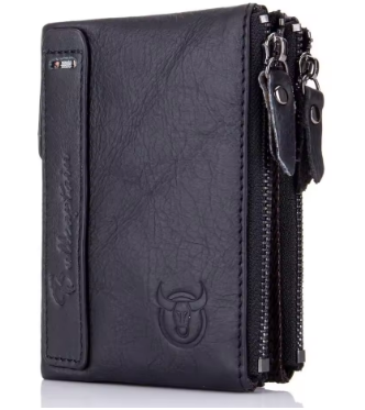 BULLCAPTAIN Genuine Leather Wallet for Men Vintage Bifold with Double Zipper Pockets
